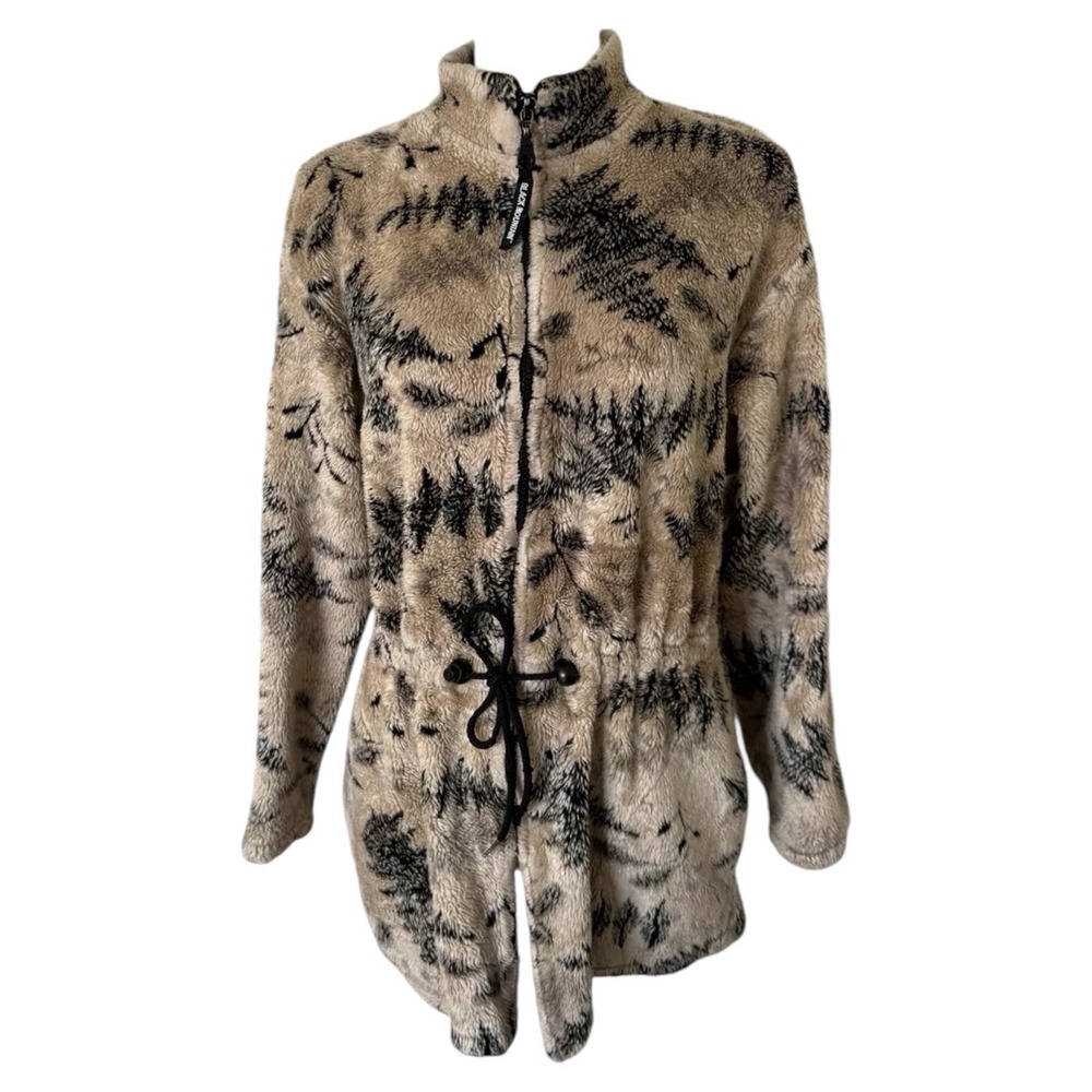 Cozy Faux Fur Drawstring Ski Jacket - Beige/Black